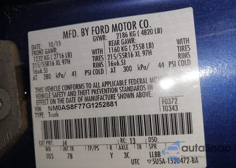 2016 Ford Transit Connect Xlt from USA, damaged, VIN NM0AS8F77G1252881